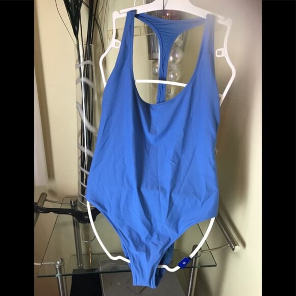 AERIE NEW Swim Suite Racerback Swimming One Piece Stretch Colour Block Blue XL - Picture 4 of 9